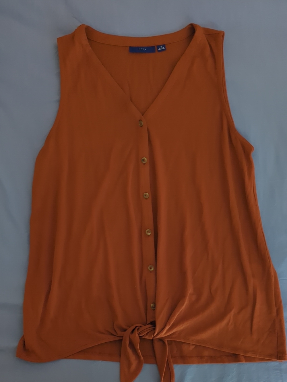 Rust Orange Button-Front Tie Tank
